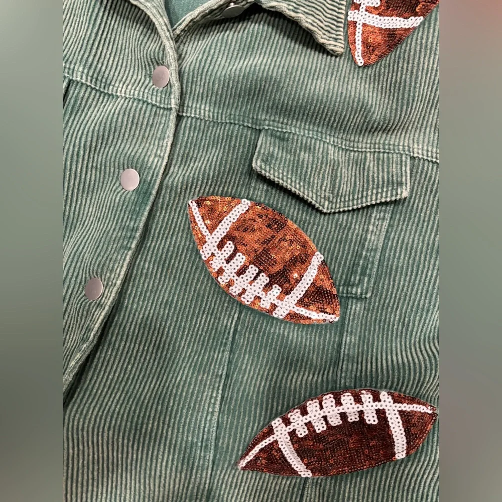 Sequined corduroy football jacket Size Large 100% Cotton - Picture 7 of 9